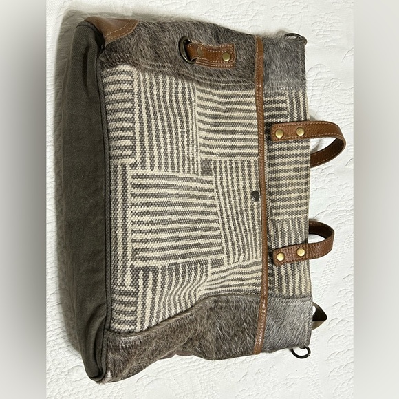 Myra Bag Upcycled Gray and Brown Large Purse/Handbag - Picture 14 of 14